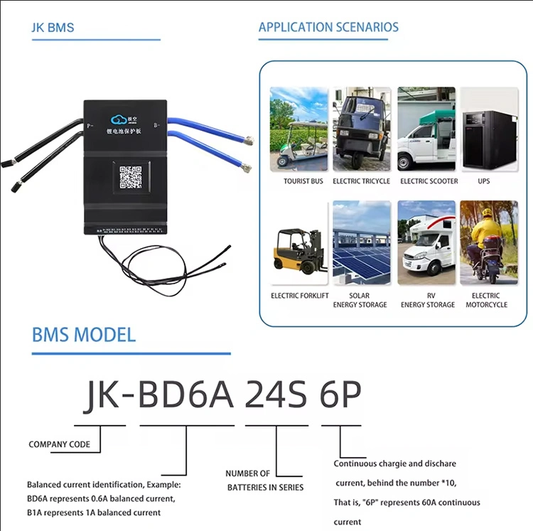 Jk BMS Bd6a24s8p Smart BMS 0.6 Active Balance 8-24s Current 80A LiFePO4