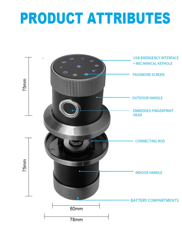 Keyless Ball Round Knob Smart Fingerprint Door Lock with Bluetooth WiFi APP