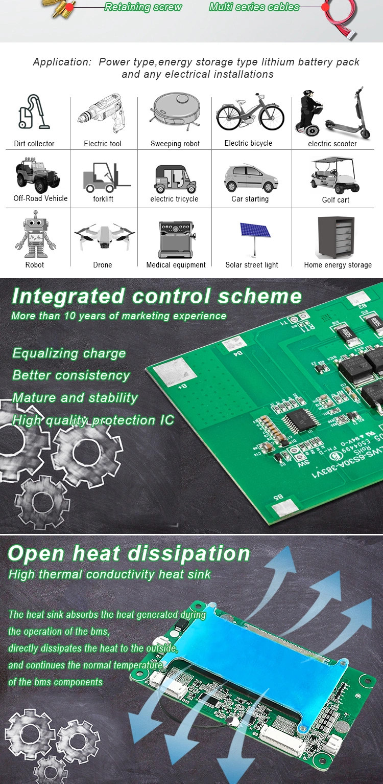 Lws Smart Li Ion BMS Can RS485 Uart 16s 48V LFP PCM LiFePO4 Lithium Battery Management System