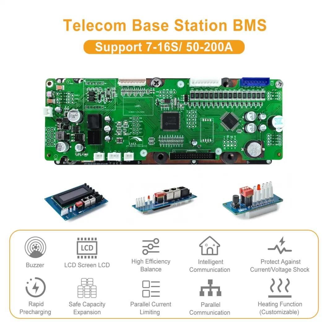 7-16s 50A 100A 150A 200A 24V 36V 48V Smart BMS Board for LiFePO4 Lithium Ion Telecom Base Station Battery Pack with LCD Display