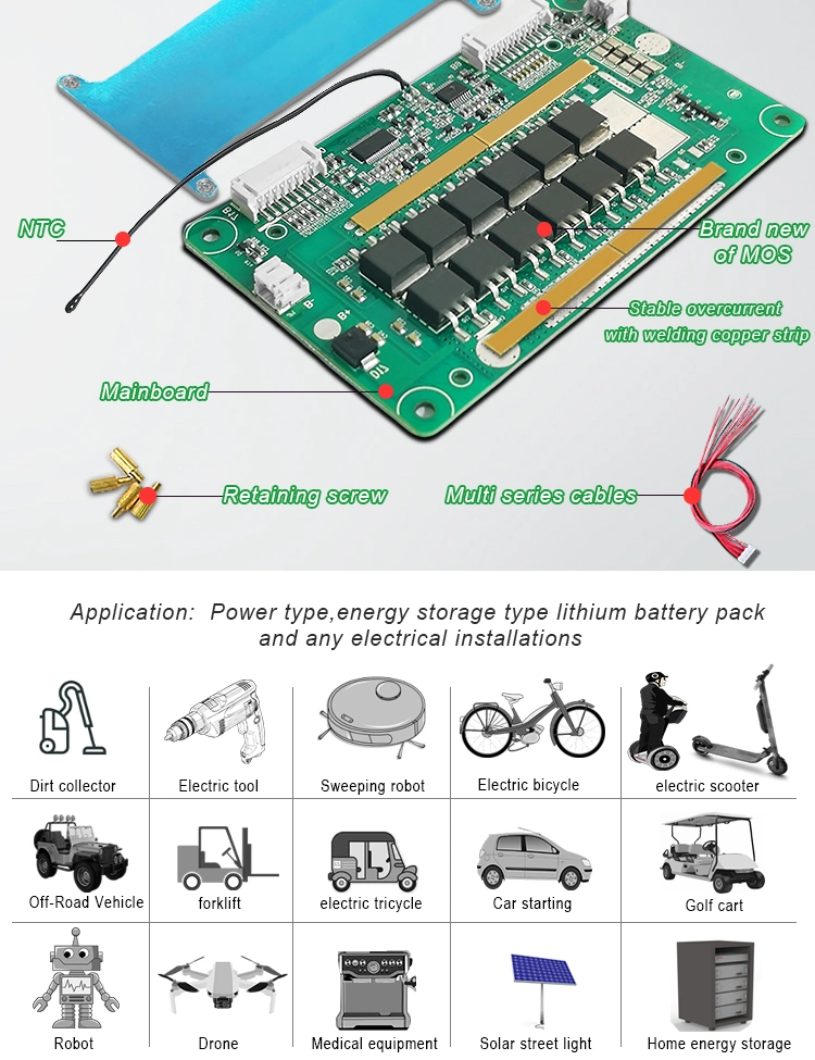 Lws 24V 36V 4s 6s 10s Battery PCM Electric Scooter Solar Storage Battery Management System Electric Tricycle Balance Battery BMS 15A with 5V Output