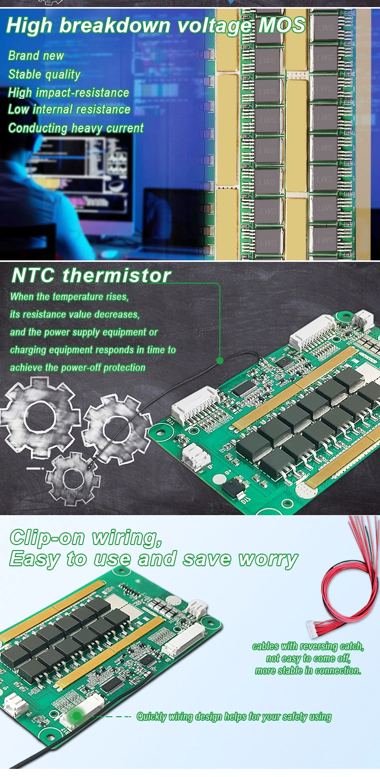 Lws Smart Li Ion BMS Can RS485 Uart 16s 48V LFP PCM LiFePO4 Lithium Battery Management System