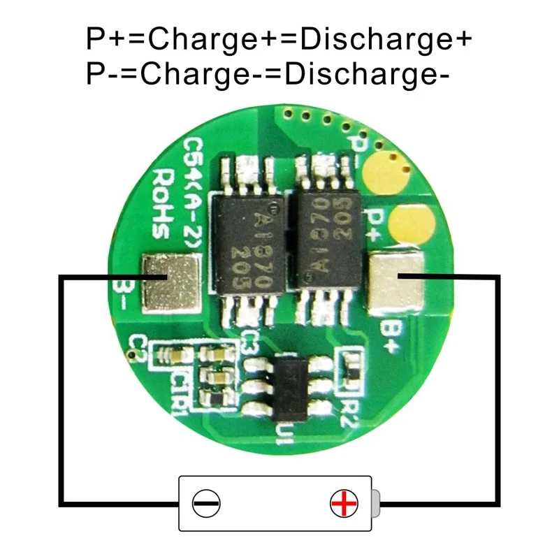 1s 5A Round BMS for 3.6V 3.7V 18650 18500 Li-ion/Lithium/Li-Polymer 3V 3.2V LiFePO4 Battery Pack Size &Phi; 16mm (PCM-L01S05-C54)