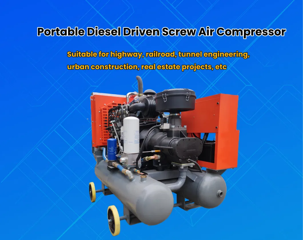 Small Diesel Screw 8bar 37kw Air Compressor Portable Screw Air Compressor