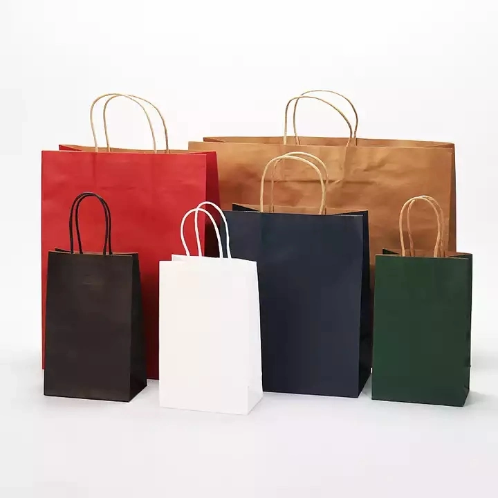 Packaging Size Strong Carry Packing Food Takeaway Bags Retail Handles Print Small Shopping Custom Your Own Logo Kraft Paper Bag