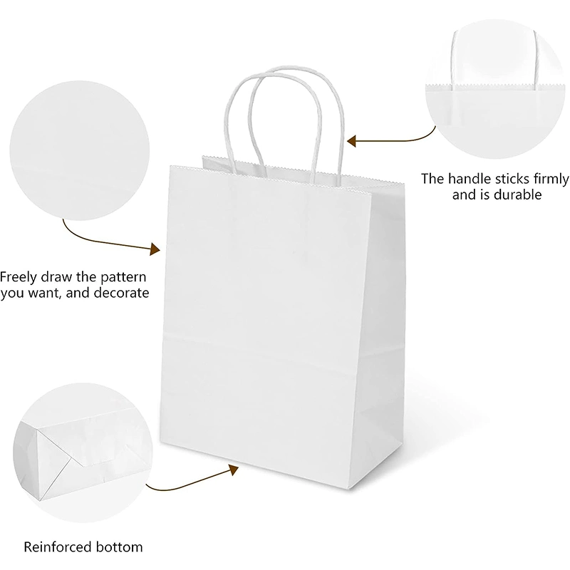 Customized Logo Printed White Large Shopping Bags with Handles Kraft Paper Gift Bags Paper Grocery Bags for Boutique