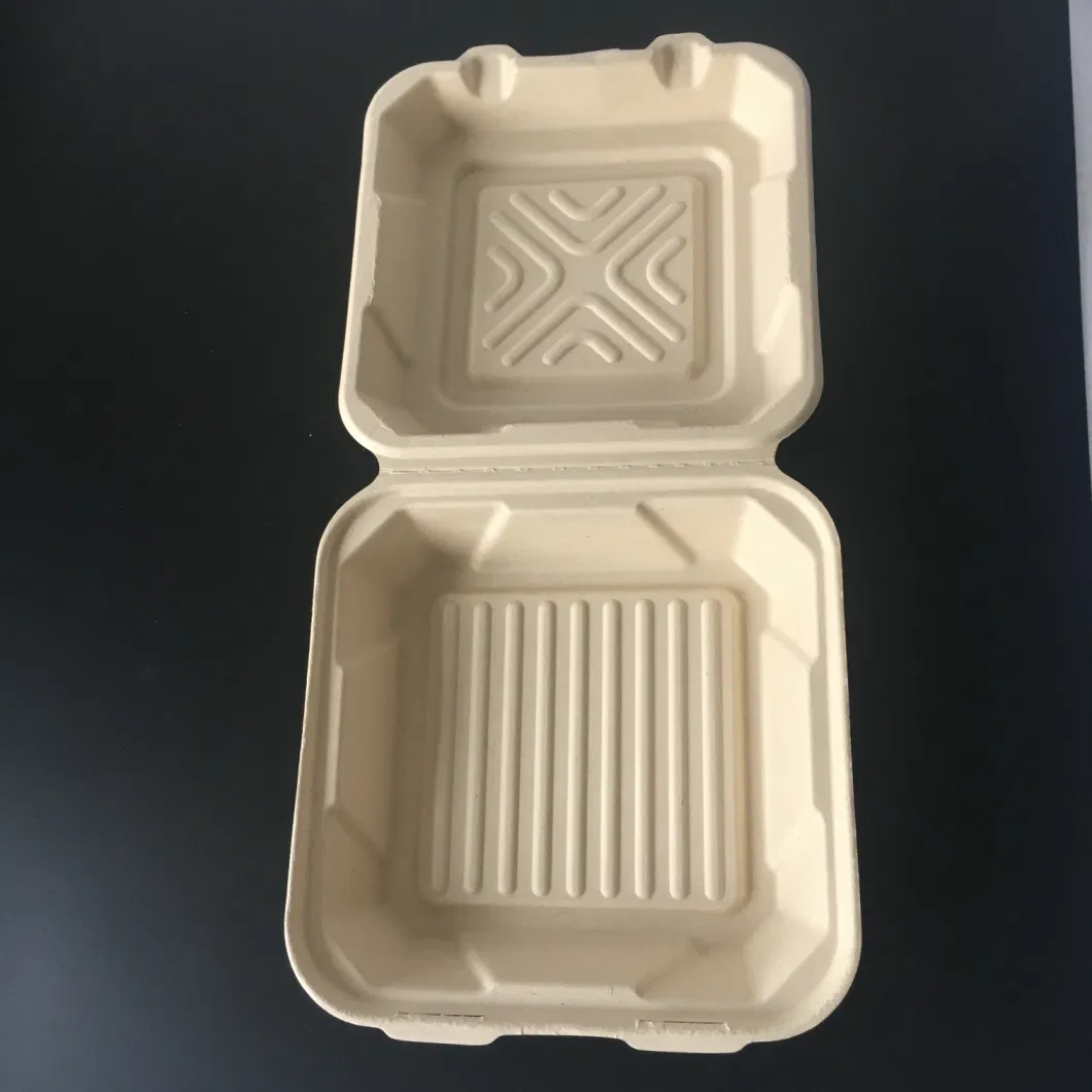 Disposable White Durable Square Clamshell Paper Box for Hamburger