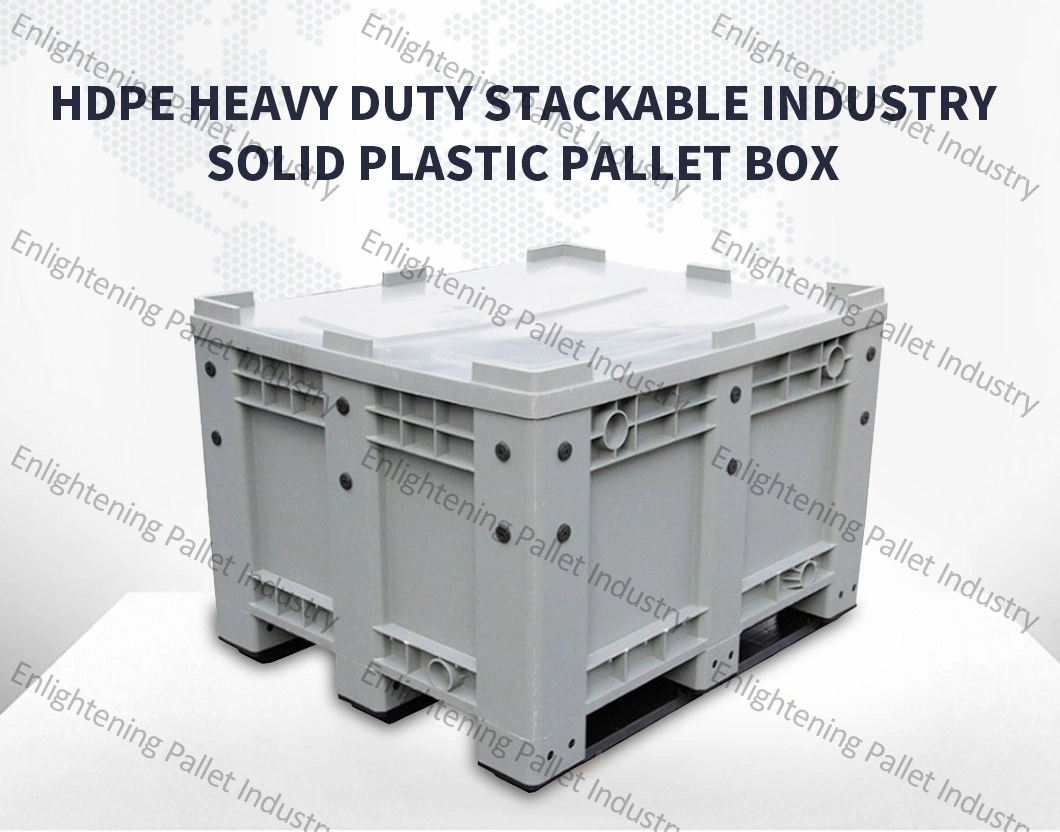 Heavy Duty Large HDPE Non Vented Solid Walled Closed Hygiene Food Grade Industrial Warehouse Storage Stackable Plastic Pallet Box for Fishery/Battery