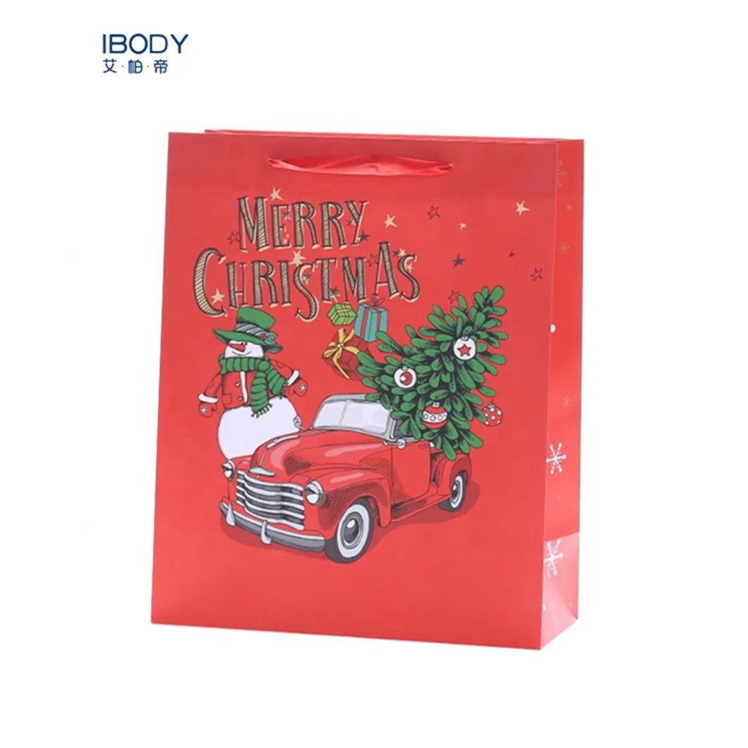 Luxury Printing Christmas Apparel Packaging Kraft Shopping Tote Ribbon Jewelry Gift Paper Bags