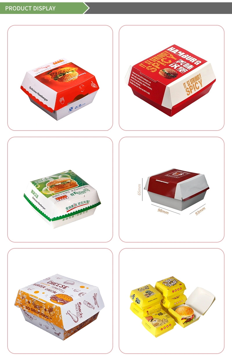 Custom Paper Food Packing Takeaway Free-Folding Burger Box Packaging with Custom Size and Logo