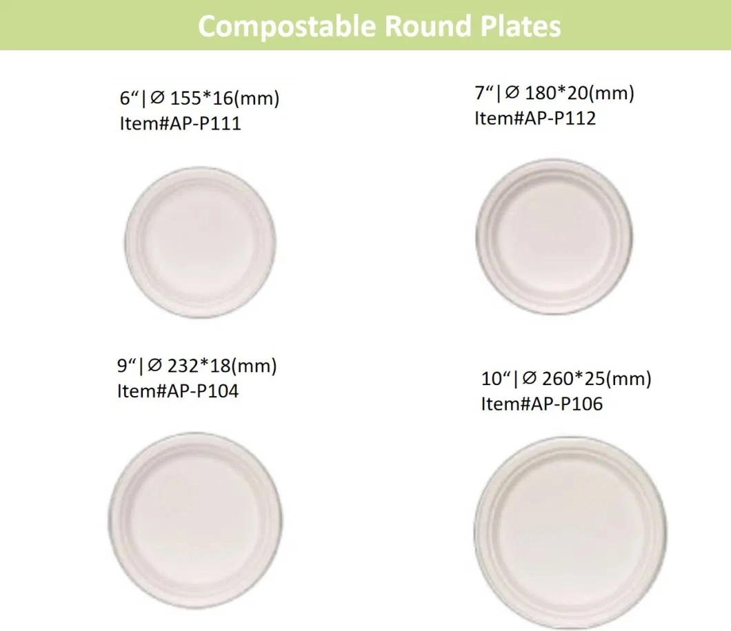 Custom Food Plates Sugarcane Pulp Biodegradable Bagasse Plate