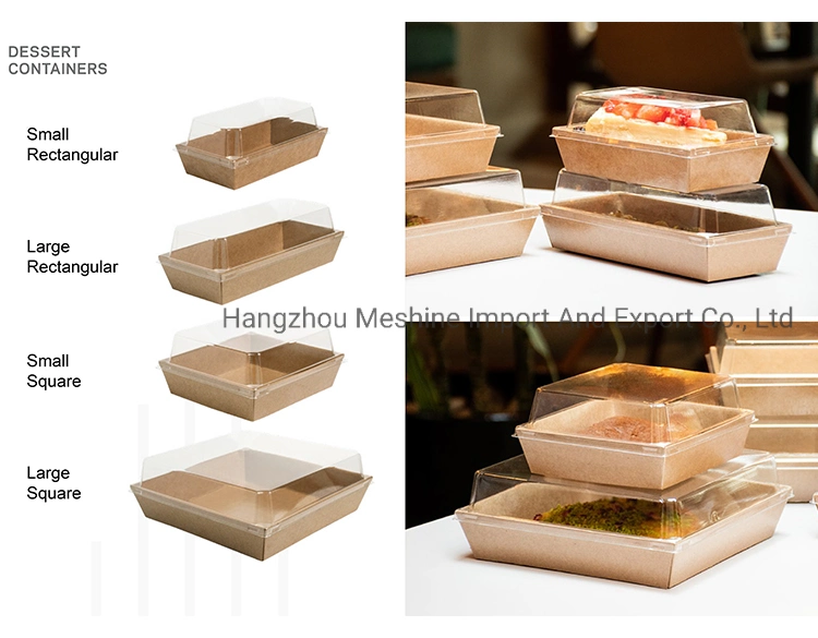 High Quality Custom Size Paper Cake Pastry Box Swiss Roll Cake Fast Food Sandwich Packaging with a Clear Pet Lid