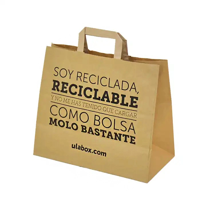 Brown Kraft Paper Bag with Durable Flat Handles for Cake Stores