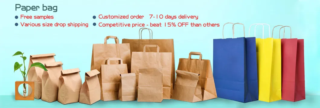 Brown Kraft Paper Bag with Durable Flat Handles for Cake Stores