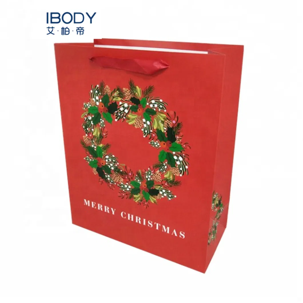 Luxury Printing Christmas Apparel Packaging Kraft Shopping Tote Ribbon Jewelry Gift Paper Bags