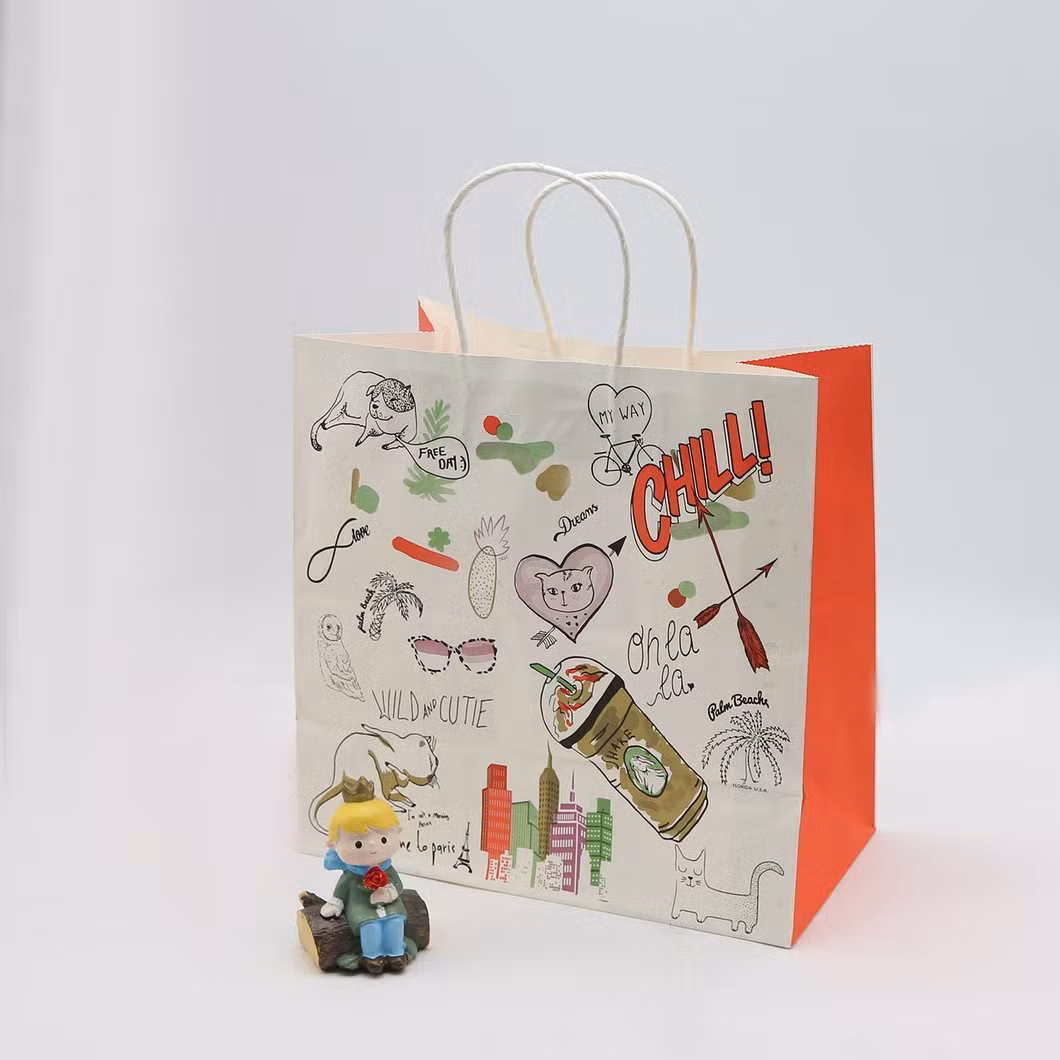 Large Paper Bag White Garment Paper Bag Gift Wrap Bag with Various Patterns Biodegradable Recyclable