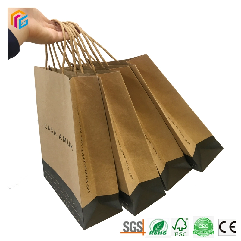 Wholesale Custom Packaging Craft Brown Kraft Paper Shopping Bag Extra Large Wide Base Bottom White Paper Bags for Pizza