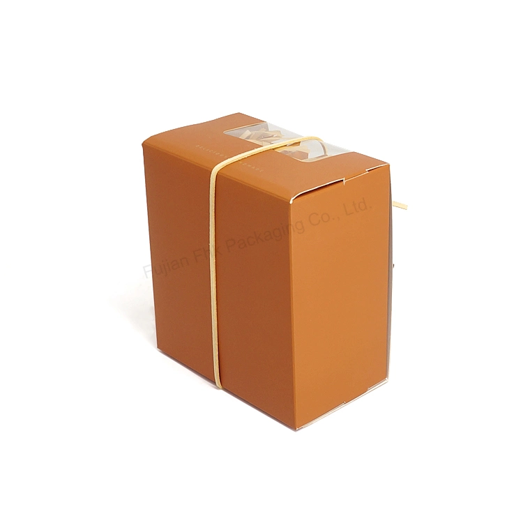 Brown Bakery Cake Packaging Boxes Coated Kraft Card Paper Box with Pet Transparent Window Foldable Take Away Food Packaging