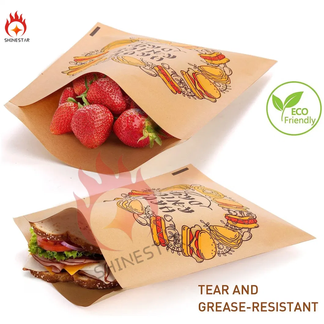 6.7" X 8" Brown Paper Treat Bags Grease Resistant Kraft Bags Small Flat Envelopes Favor Bags for Cookies Snacks Candy Donut Hamburger