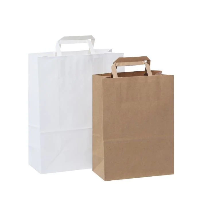 Fast Food Pizza Take Away Kraft Carrier Paper Bag with Flat Handle