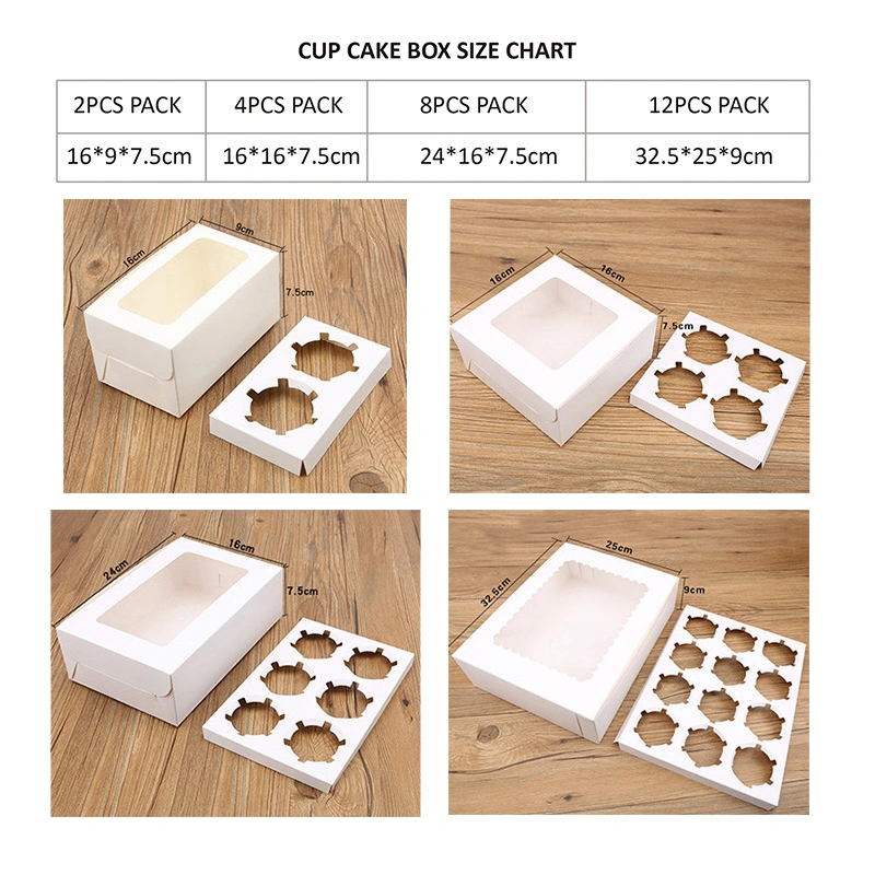 Custom Printed 2 4 6 12 Holes Wedding Christmas Cookie Baking Packaging Single Mini Kraft Paper Cupcake Cake Boxes with Window