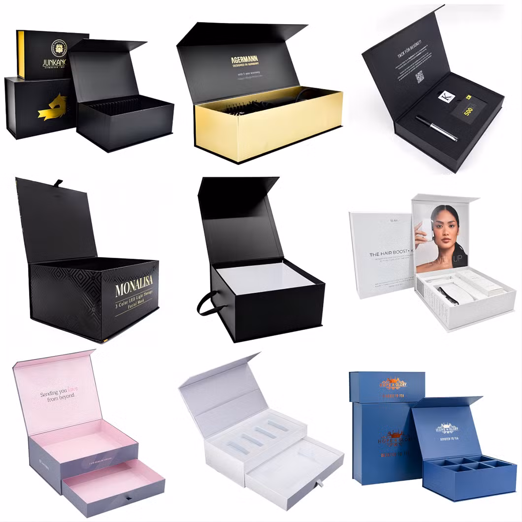 Hot Luxury Magnetic Gift Box Packaging Ribbon Handle Folding Custom Logo Hard Rigid Cardboard Paper Black Pink Clothing Insert Box