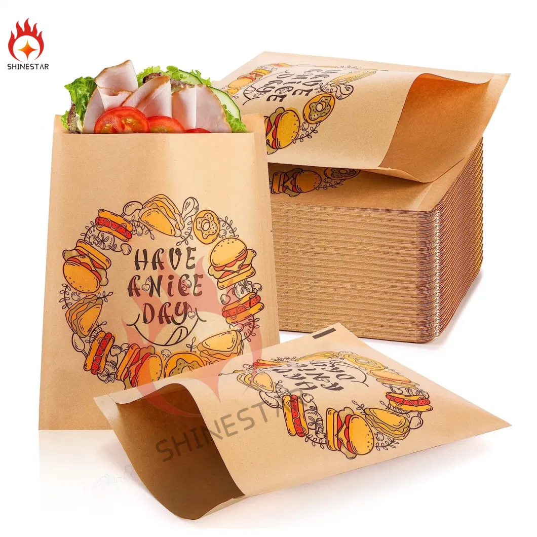 6.7" X 8" Brown Paper Treat Bags Grease Resistant Kraft Bags Small Flat Envelopes Favor Bags for Cookies Snacks Candy Donut Hamburger