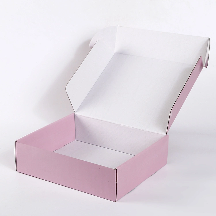 Custom Stock Premium Color Printing Folding Pink Paper Cardboard Corrugated Clothes/Dessert Packaging Paper Carton Box for Shopping Mail