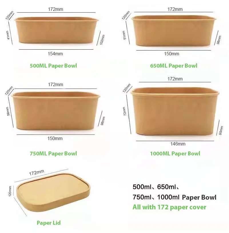 Hot Cold Food Biodegradable Brown Kraft Paper Lunch Box with Lid Disposable Takeaway Container for Fast Food