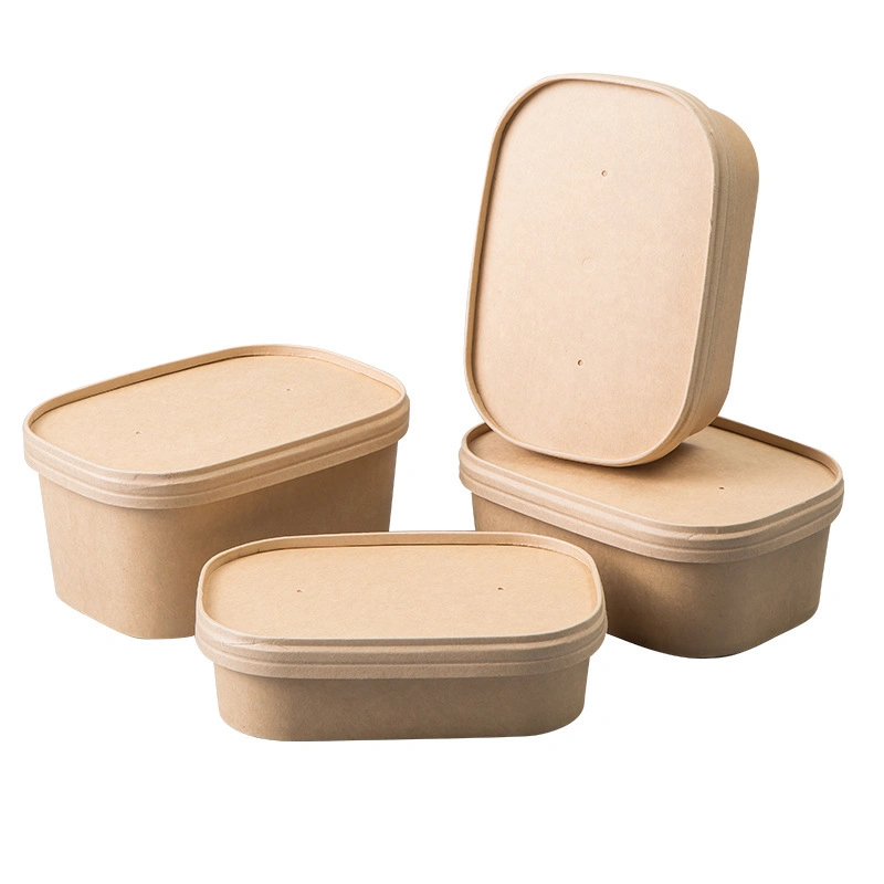 Food Grade Disposable Burger French Fries Various Size Takeaway Salad Bowl Kraft Paper Box with Paper or Plastic Lid
