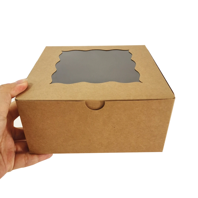 Wholesale Kraft Paper Food Mini Cheesecakes Pastry Macarone Chocolate Cake Packaging Box with Clear Window