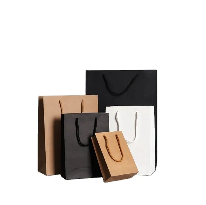 Custom Luxury Black White Brown Kraft Gift Shopping Paper Bags with Logo