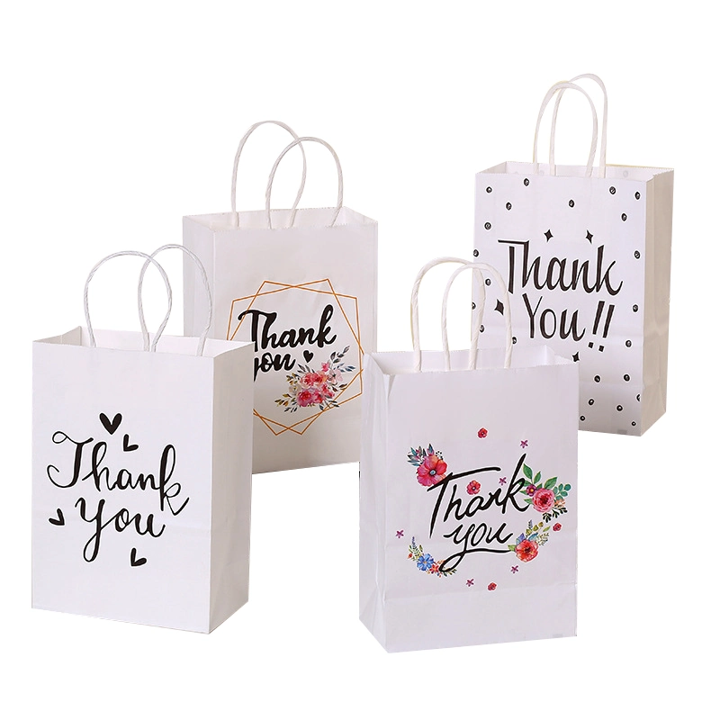 Custom Small Souvenir Gold Stamping Thank You Gift Carrier Carrier Bag White Kraft Paper Bags