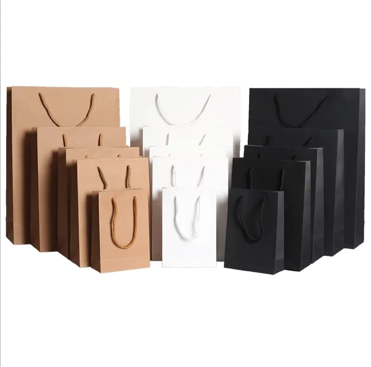 Custom Luxury Black White Brown Kraft Gift Shopping Paper Bags with Logo