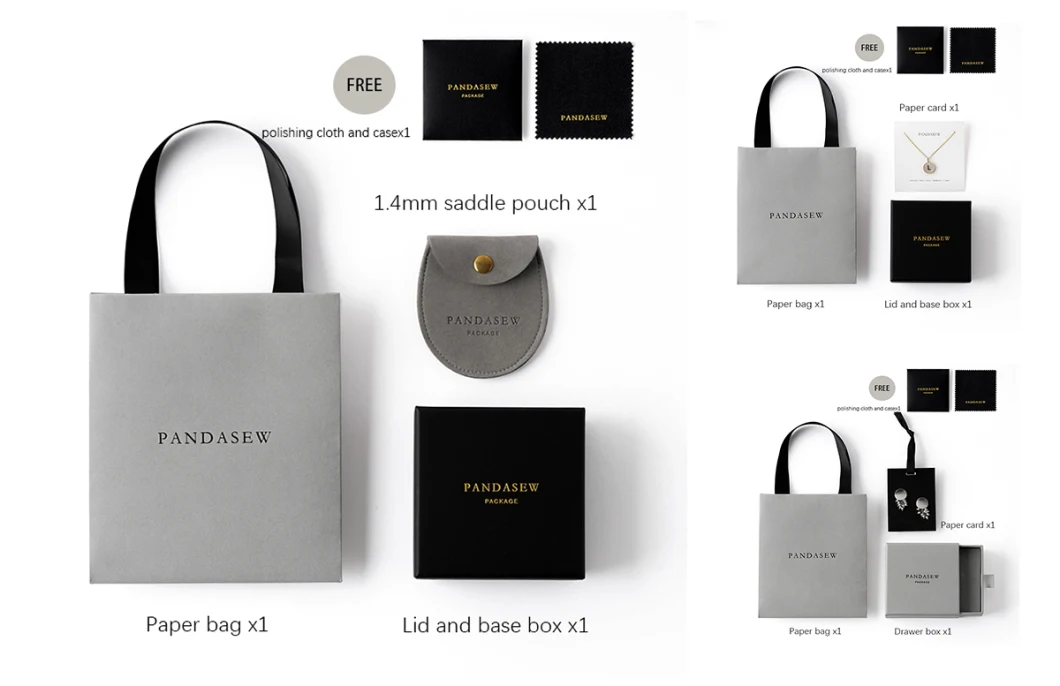 Pandasew Custom Size Logo White Colorful Ribbon Rope Shopping Jewelry Art Cosmetic Handle Gift Kraft Paper Package Bag