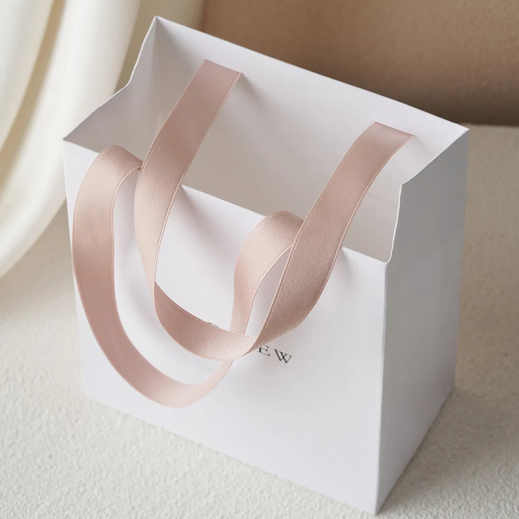 Pandasew Custom Size Logo White Colorful Ribbon Rope Shopping Jewelry Art Cosmetic Handle Gift Kraft Paper Package Bag