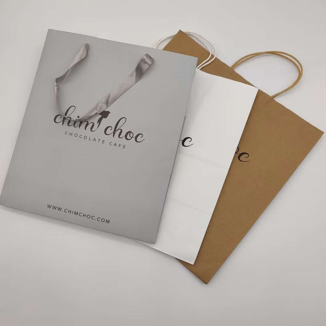 Wholesale Full Customized Logo Printed Shopping Paper Bag with Handle Brown and White Kraft Paper Bags with Your Own Logo