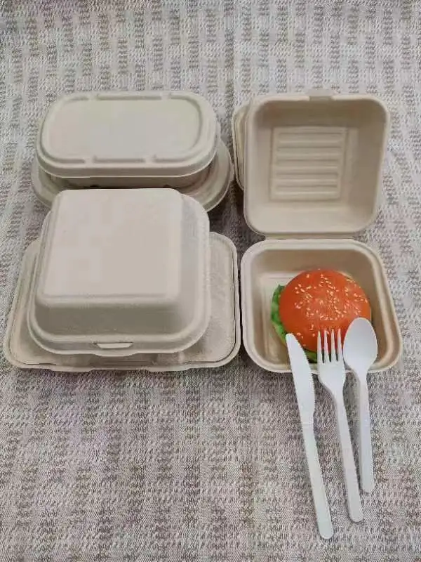 Wholesale Food Packagingdisposable Biodegradable Sugarcane Clamshell Hamburger Box