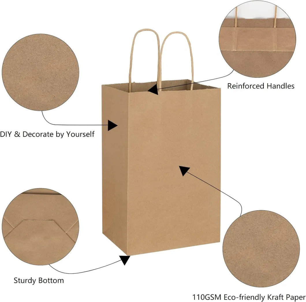 Custom Printing Size Color Fast Food Takeout Brown Black White Colorfull Packaging Kraft Paper Bags with Twisted Handle