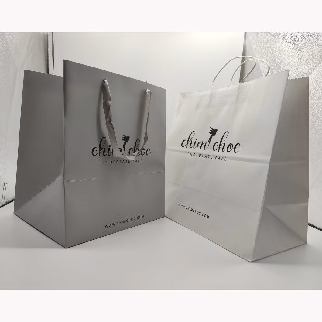 Wholesale Full Customized Logo Printed Shopping Paper Bag with Handle Brown and White Kraft Paper Bags with Your Own Logo