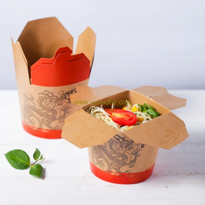 16oz 26oz Biodegradable Takeaway Catering Chinese Kraft Paper Noodle Box