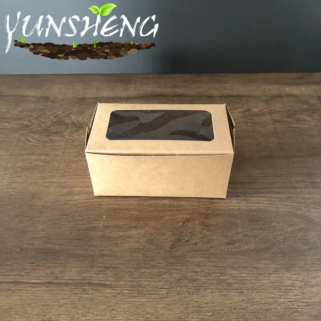 Disposable Kraft Cupcake Cardboard Paper Box with Displaying Window