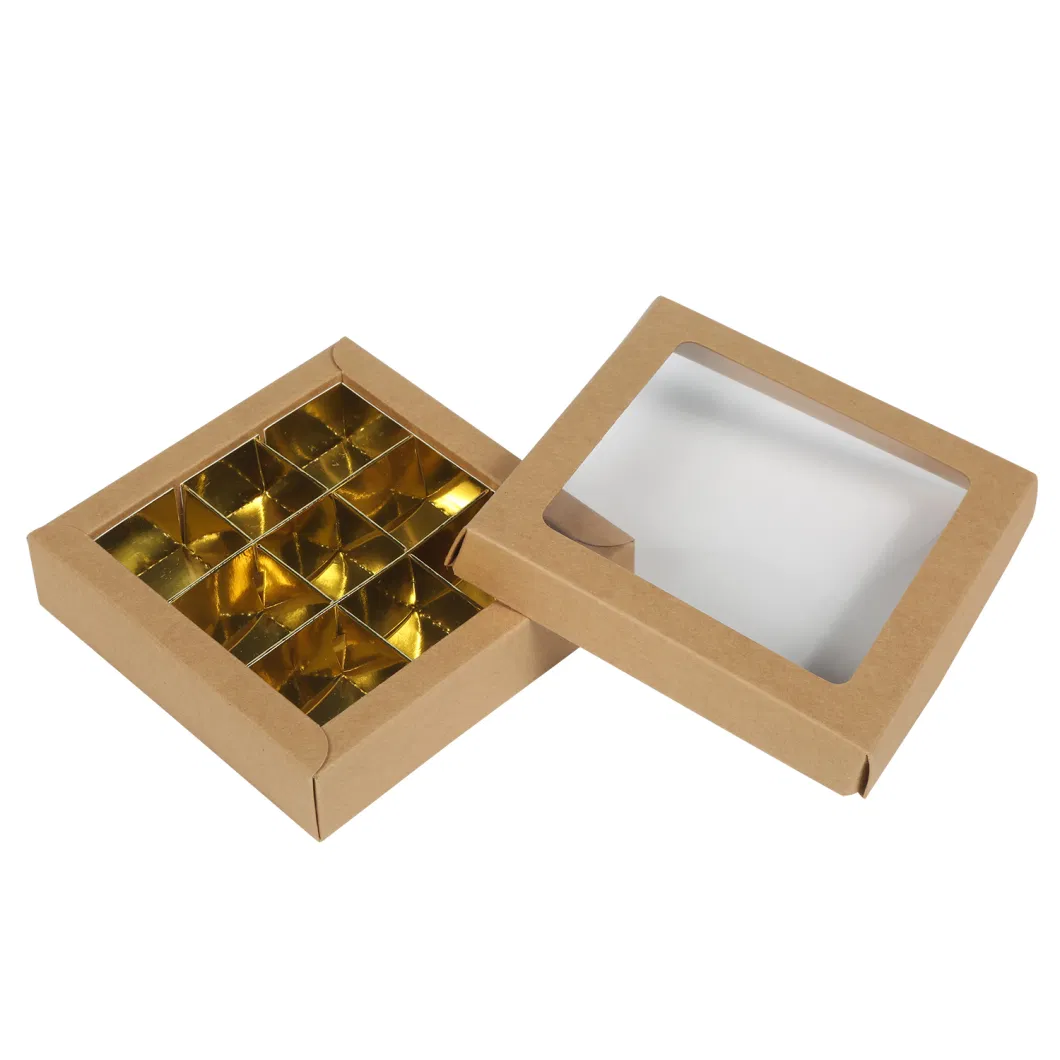 Luxury Gold Chocolate Box Bonbon Box Food Packaging Box Paper Box Gift Packaging Cardboard Box with Clear Window and Paper Divider