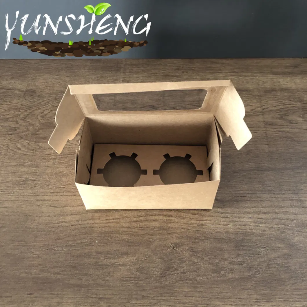 Disposable Kraft Cupcake Cardboard Paper Box with Displaying Window