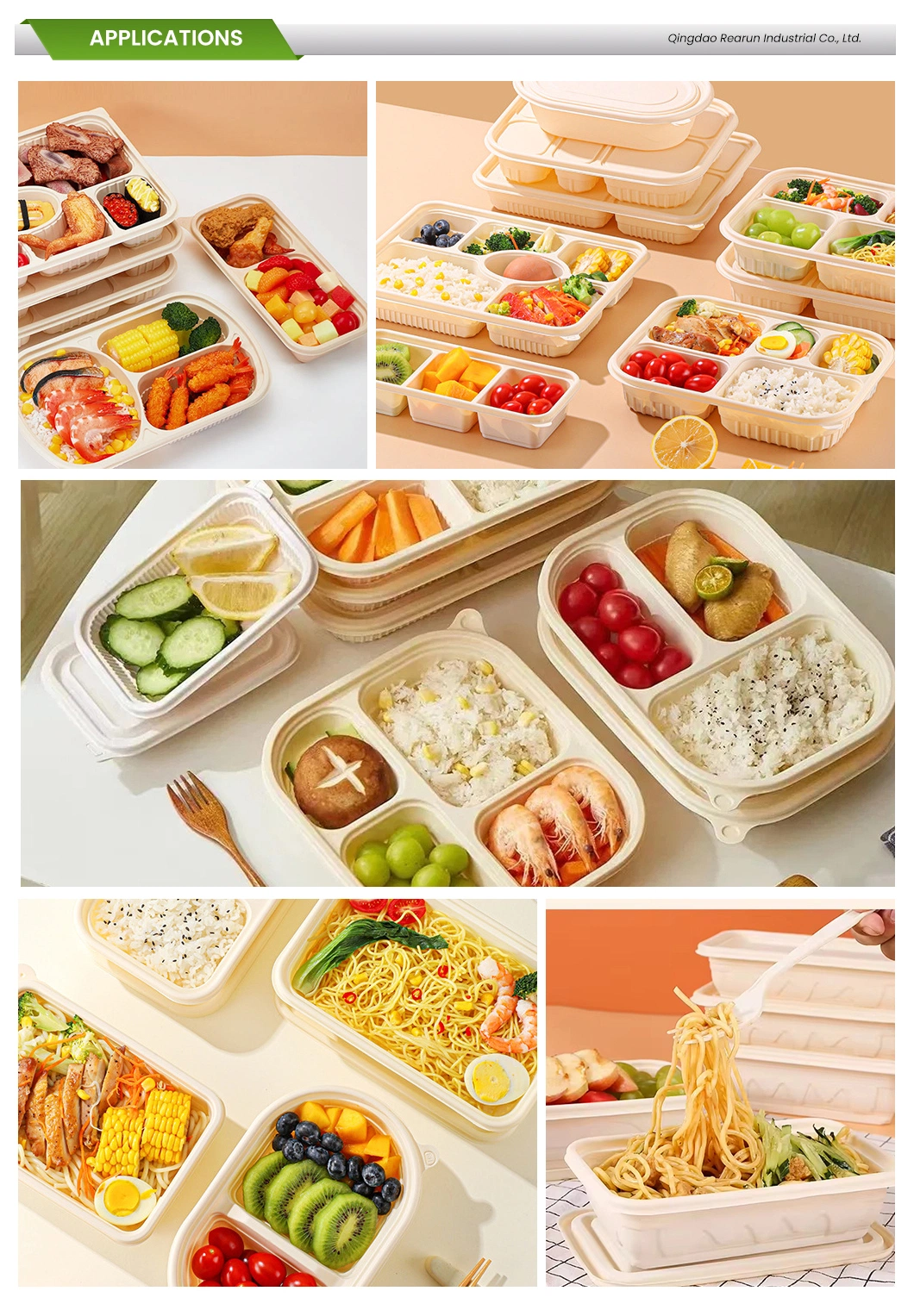 Rearun Biodegradable Cornstarch Lunch Box China Wholesaler Custom Paper Takeaway Bento Box Disposable Lunch