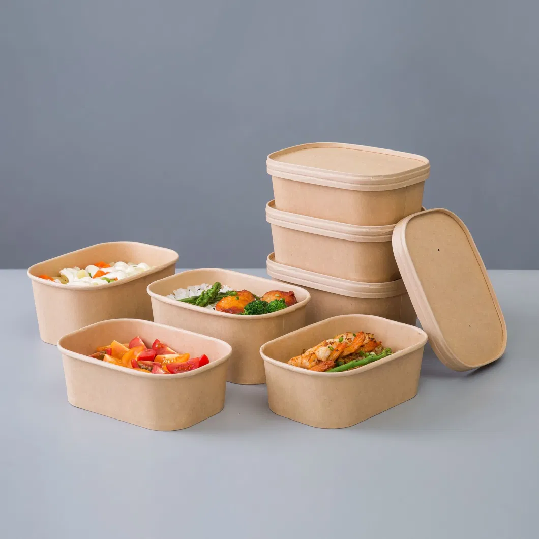 Food Grade Disposable Burger French Fries Various Size Takeaway Salad Bowl Kraft Paper Box with Paper or Plastic Lid