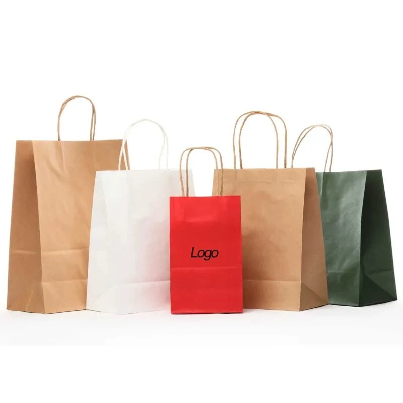 Custom Shopping Gift Handle Craft Print Food Takeaway Packaging Small Paper Bag Black White Brown Kraft Paper Bag with Logo