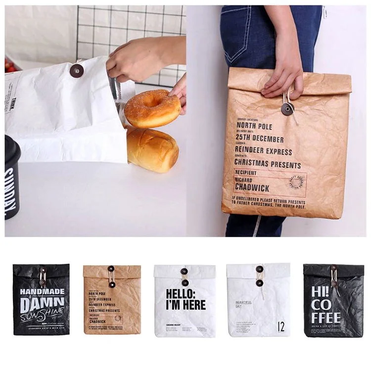 Wholesale Hot Sale Reusable Durable Insulated Thermal DuPont Kraft Brown Paper Leakproof Waterproof Tyvek Cooler Lunch Bag