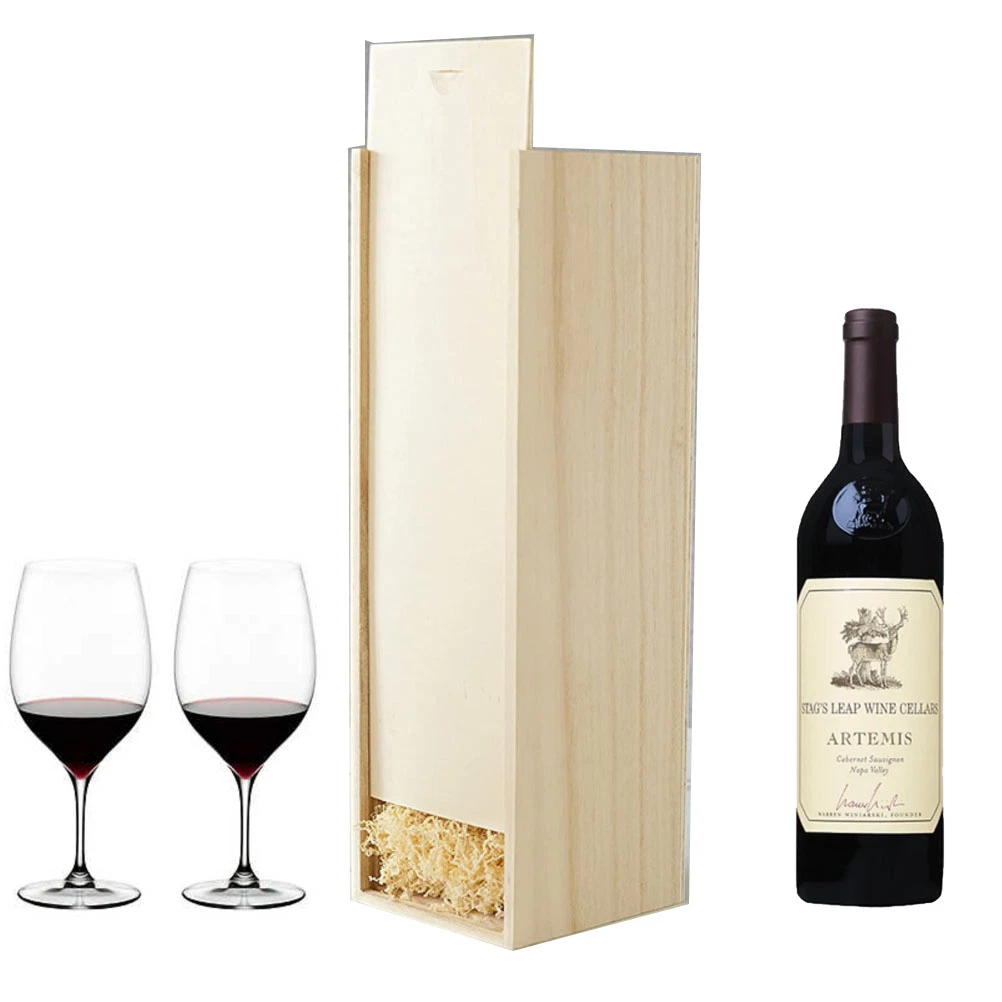 Exposed Wood Grain Red Wine Box Great for Wine Accessory Sets Single Bottle Wooden Decorative Wine Box with Lid