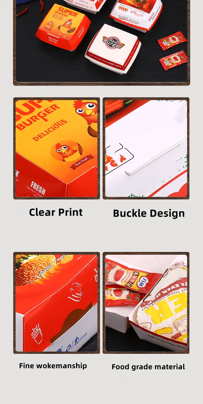 Customized Printed Logo Paper Packaging Hamburger Burger Box